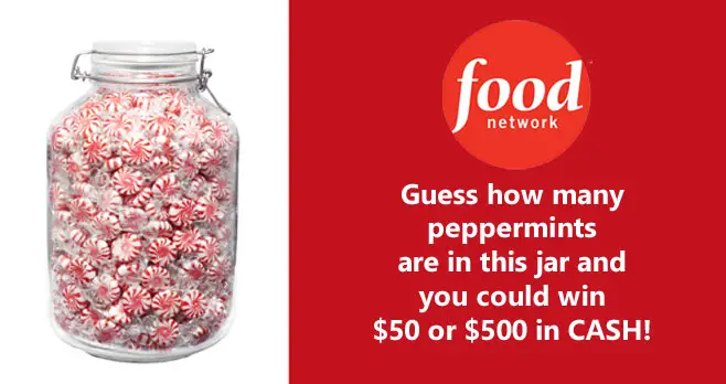 Guess how many peppermints are in the jar for your chance to win up to $500 in cash!  The grand prize winner will receive $500 and three runners-up will each receive a $50 cash