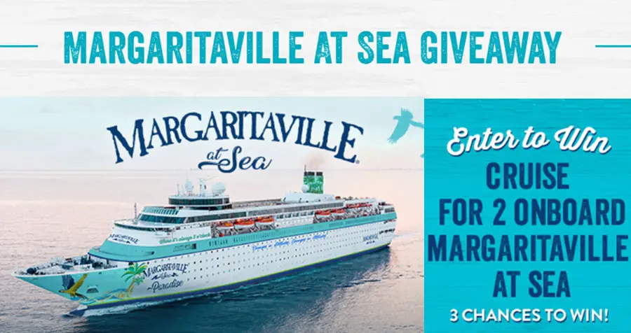 Enter for your chance to win a Margaritaville Sea cruise for two in a Junior Suite cabin valued at over $4,300! The Margaritaville at Sea Paradise is based out of the Port of Palm Beach with two-night/three-day cruises to Grand Bahama Island.