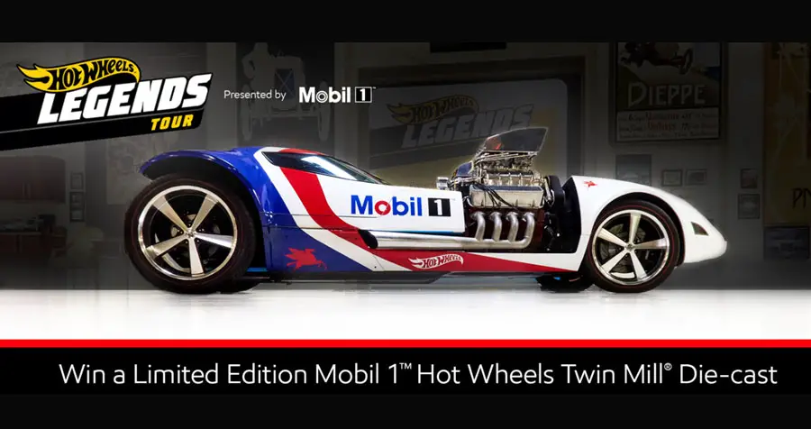 50 WINNERS! Enter for your chance to win a Limited Edition Mobil 1 Twin Mill Hot Wheels Diecast car valued at $50. This collectible car will be the perfect addition to any serious collector.