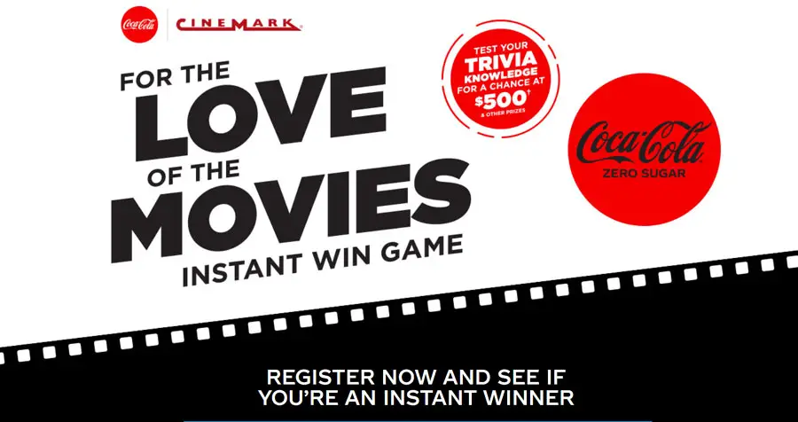 Refresh with an ice-cold Coke® Zero Sugar and enter now to test your movie knowledge with our Cinemark® quiz! You could win a $500 Cinemark® Gift Card, a black cruiser bike, 12 months of Cinemark® Movie Club, or other incredible prizes instantly.