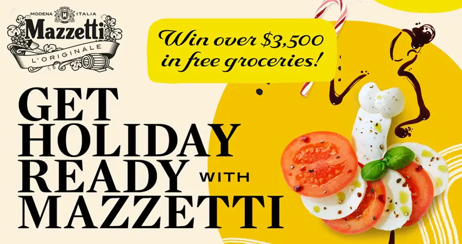 Enter for your chance to win FREE groceries for a year in the form of a $3,850 Visa gift card PLUS twenty-five (25) winners will receive a FREE bottle of Mazzetti Artistry Edition 3-Year Aged Balsamic Vinegar of Modena.
