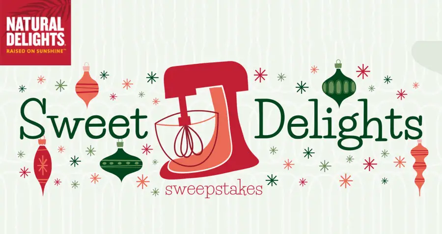 Celebrate the holidays with a sweet giveaway. From December 1 - 16, enter the Natural Delights Sweet Delights Sweepstakes for a chance to win a cash prize equal to a new Kitchen Aid mixer or an Ultimate Holiday Baking Set.