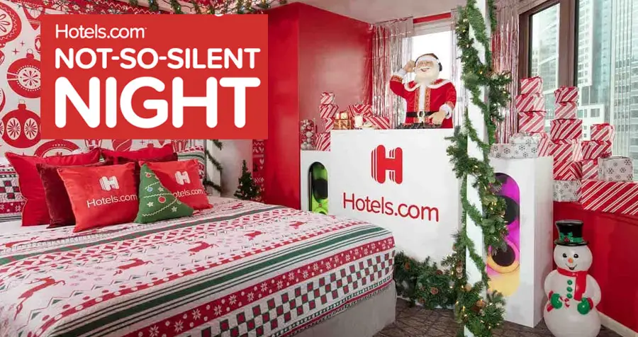 Enter for your chance to win a tip to Chicago. This year, Hotels.com has the ultimate challenge for extreme holiday music fans: the Hotels.com Not-So-Silent Night Challenge, a 24 hour overnight stay in a totally decked-to-the-halls holiday hotel suite where holiday songs will be playing. ALL. NIGHT. LONG.
