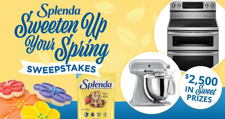 Enter the Sweeten up your Spring with Splenda Sweetener! Sweet prize package worth $2,500! Enter daily for a chance to win sweet baking prizes including a new KitchenAid Oven and Mixer PLUS, a $500 gift card!