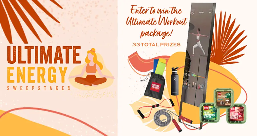Enter Natural Delight's Ultimate Energy Giveaway and you could be 1 of 3 Grand Prize winners to receive a sleek, new MIRROR home gym and a stash of fresh Medjool dates to give you the sustained energy you need to power through the day. Plus, 30 additional winners will be chosen for second and third place prizes.