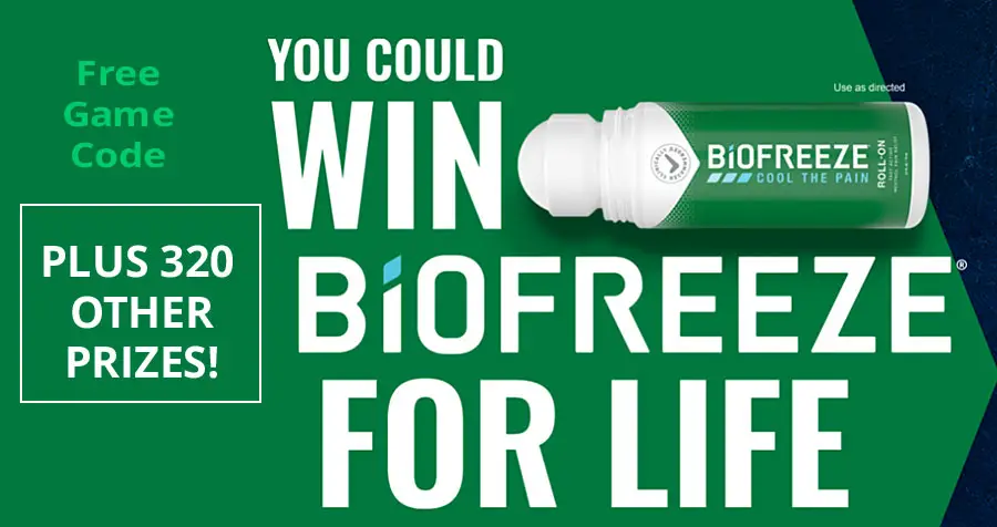 Enter for your chance to win Biofreeze for Life or one of the instant win game prizes including Apple gift cards and grocery gift cards. Play twice daily. Biofreeze has a cooling menthol formula that is fast acting, long lasting and provides penetrating pain relief for sore muscles, backaches, sore joints, and arthritis.