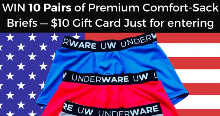 Enter for your chance to win 10 Pairs of Premium Men's Comfort Sack Briefs Plus a FREE $10 gift card just for entering! Underwareusa.com is giving away 10 pairs of the ultimate comfort sack boxer briefs. That's right 10! ($300 value) to our grand prize winner plus 10 runner-up winners will receive one Free pair.