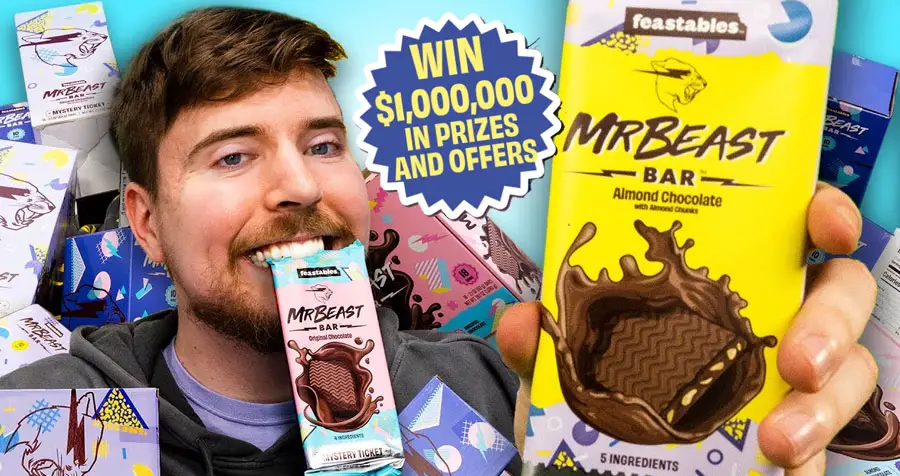 Mr. Beast just launched his own chocolate brand, #Feasibles and he's giving away MASSIVE prizes to celebrate. Buy a Feastables #MrBeast Bar to grab a mystery tickets for $1 million in prizes. Play the @MrBeast Feastables Mystery Ticket Instant Win Game and you could win a pallet of chocolate bars from GoPuff. valued at $43,974.00 or you can take a $25,000 cash alternative PLUS there will be other amazing prizes including a Tesla!