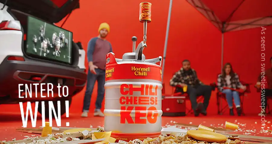 Take your big game party to the next level with the HORMEL Chili Cheese Keg! Enter for the chance to tap into greatness, and HORMEL may deliver a half-barrel of hot, delicious glory before the big game on February 13th.