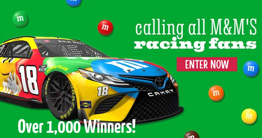 1,000+ WINNERS! To celebrate their partnership with NASCAR, M&M'S is giving you the chance to be featured on on Kyle Busch's MYM'S Toyota + they are also giving away over 1,000 other prizes in the M&M's Fan Car Mosaic Sweepstakes 