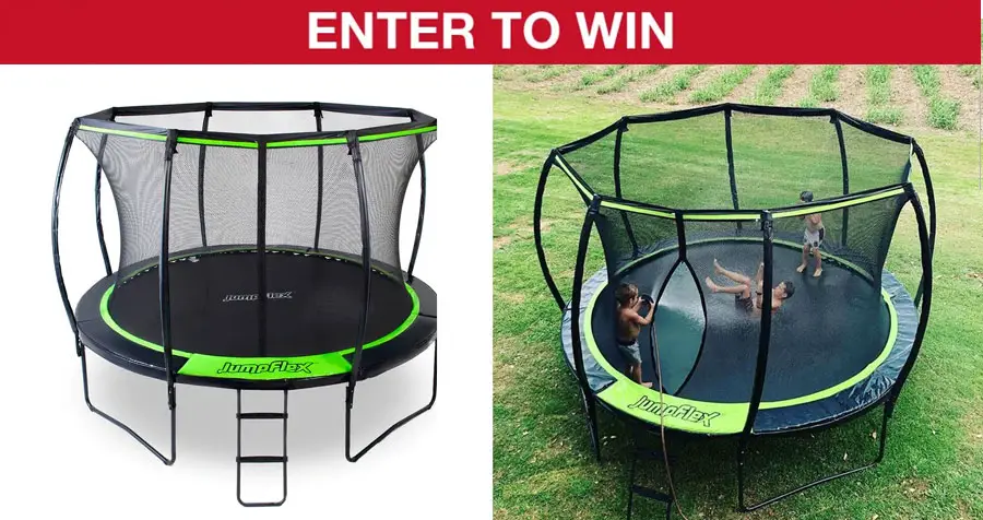 Enter for your chance to win a Jumpflex Outdoor Backyard Trampoline. Features a 10 year warranty on the frame, 550lb weight rating and requires at least 14.7 to 19.7 ft of space.