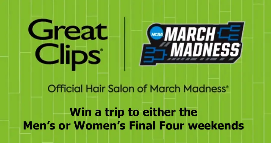 You could score a trip to the Men’s or Women’s Final Four and National Championship games from the Great Clips March Madness Sweepstakes PLUS Great Clips is giving TWO lucky winners and guests a trip package to the Men’s or Women’s Final Four weekends – and a fresh haircut from Great Clips for each winner to ensure they look great while they’re there!