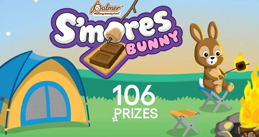 106 PRIZES! Tell a friend and make sure to enter the S’mores Bunny Sweepstakes for your chance to win cool prizes like a Coleman 10-person cabin tent, folding camp hairs, wood burning fire pit, JBL wireless Bluetooth speak and a set of six Marshmallow Roasting Sticks
