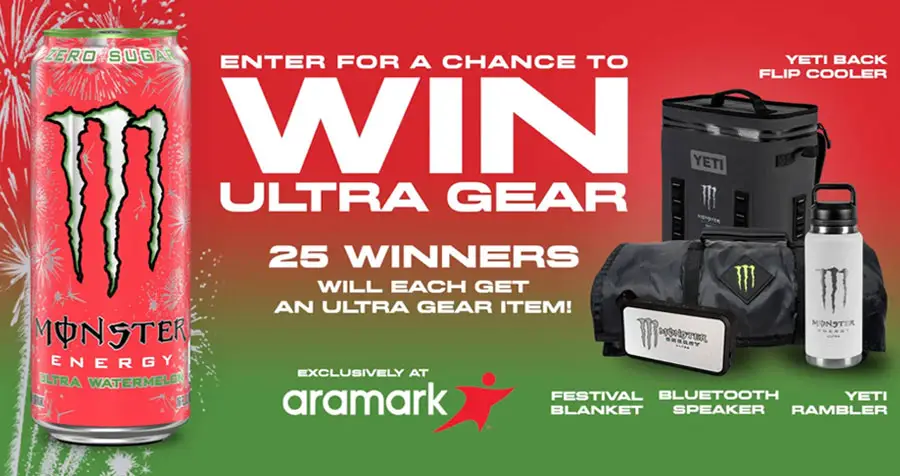 Enter the Monster Ultra Cooler Sweepstakes before it ends for your chance to win Monster Energy prizes including a Yeti cooler, Rambler bottle, festival blanket and Ultra Bluetooth speaker.