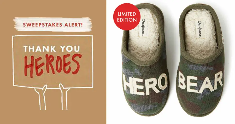 Enter the Dearfoams everyday heroes slipper sweepstakes for a chance to win one of 75 pairs of Dearfoams® slippers. Winners will be selected and contacted via on March 31, 2022.