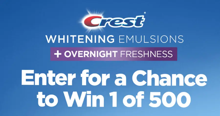 500 WINNERS! Enter for your chance to win NEW Crest Whitening Emulsions + Overnight Freshness so you can feel confident showing off your pearly whites on your dating profile and on your first date.