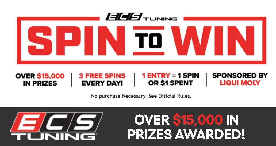 Play the ECS Tuning Spring Instant Win Game 3 times daily for your chance to win ECS Gift Cards that can be used pm esctuning.com to purchase vehicle parts from their 1.3 million parts database covering all German vehicle subsystems