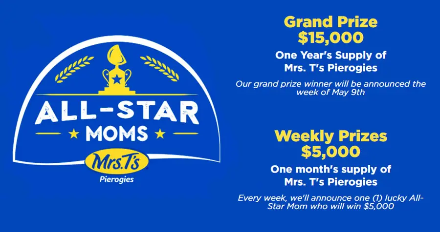 Now through Mother's Day, you can spotlight and nominate a deserving mom in your life (or even yourself) for a chance to win fun prizes and be showcased as a Mrs. T's All-Star Mom.