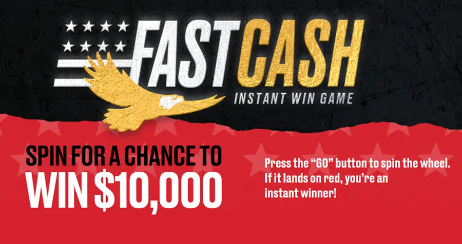 Play the Winston Rewards Fast Cash Instant Win Game  daily for your chance to win FREE money. $10, $100 and up to $10,000 cash will be given away through May 31st. Spin the wheel. If it lands on red, you’re an instant winner!