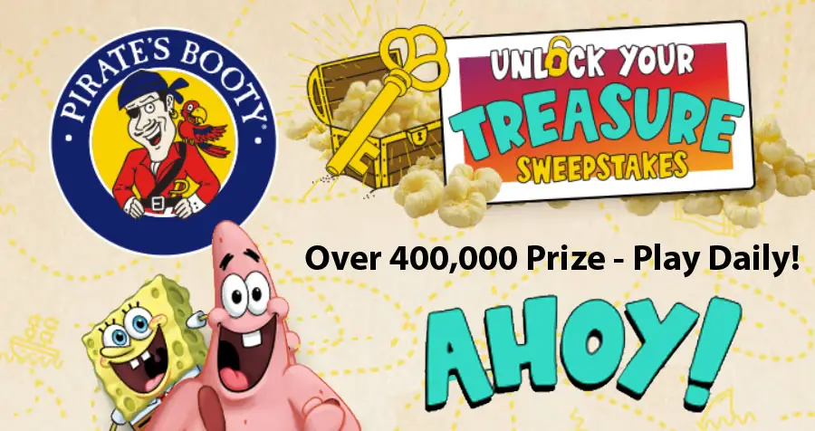 467,737 PRIZES are up for grabs in the Pirate's Booty Unlock Your Treasure Instant Win Game. Play daily for your chance to win a family trip to Nickelodeon Hotels & Resorts and you could win monthly prize bundles, too!