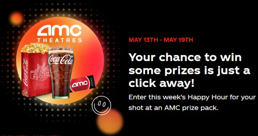 Your chance to win is just a click away. Play this week's Coca-Cola Happy Hour Instant Win Game for your shot at an AMC prize pack or one of thousands of gift cards