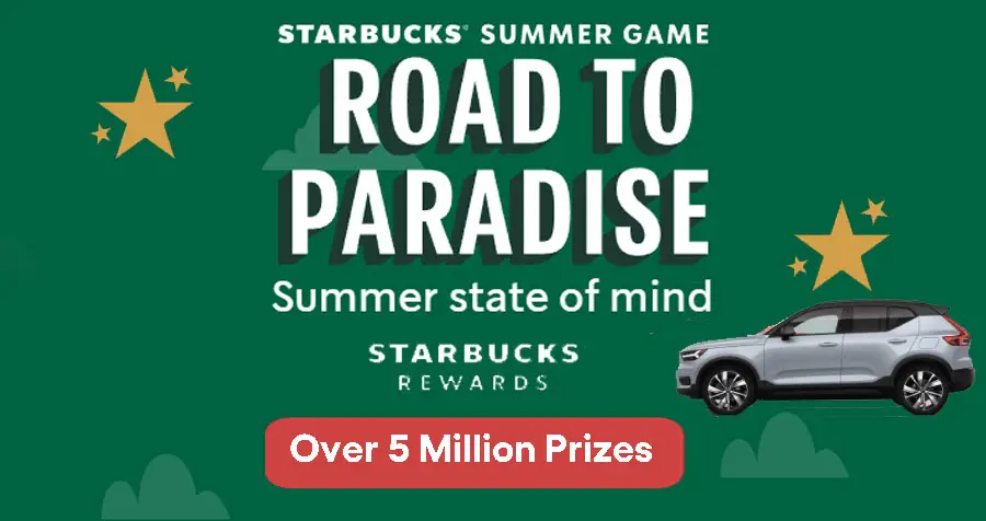 Starbucks is giving away over 5 million prizes including 22,000 gift cards, millions of Bonus Stars and four Volvo XC40 Recharge Pure Electric Compact SUVs during the Starbucks Summer Game: Road to Paradise.