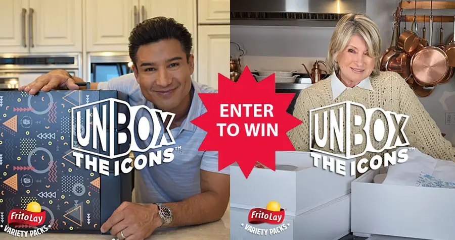 Martha Stewart and Mario Lopez partners with Frito-Lay to build a box full of surprises for twenty winners. Comment sharing your favorite Frito-Lay snack and use #UnboxTheIcons and #Entry for a chance to win!