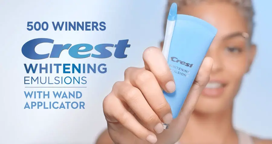 Enter for your chance chance to win 1 of 500 Crest Whitening Emulsions with Wand Applicator. Need a confidence boost? Let the Crest Whitening Emulsions with Wand Applicator help brighten your smile right at home.