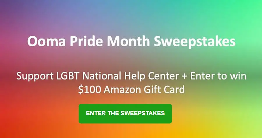 Enter for your chance to win a $100 Amazon Gift Card from Ooma. This Pride Month, Ooma recognizes the importance of a phone call - just like their friends at the LGBT National Help Center.
