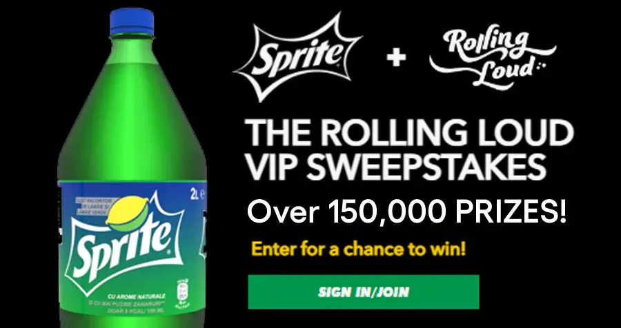 Over 150,000 PRIZES! Play the Sprite x Rolling Loud Instant Win Game daily through August 1st for your chance to win prizes from TopGolf instantly and be entered to win Free trips to Miami, New York, Los Angeles, and other great prizes