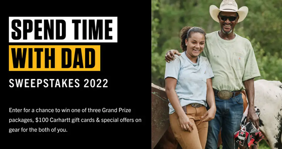 This Father’s Day, Carhartt is honoring all the hardworking dads out there with a new sweepstakes inspired by the greatest gift we can ever give to dad - our time. That’s why Carhartt is giving away one of three Grand Prize packages built for spending quality time with Dad.