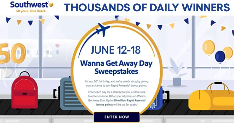 Southwest Airlines Wanna Get Away Day Instant Win Game (Thousands of Daily Winners)