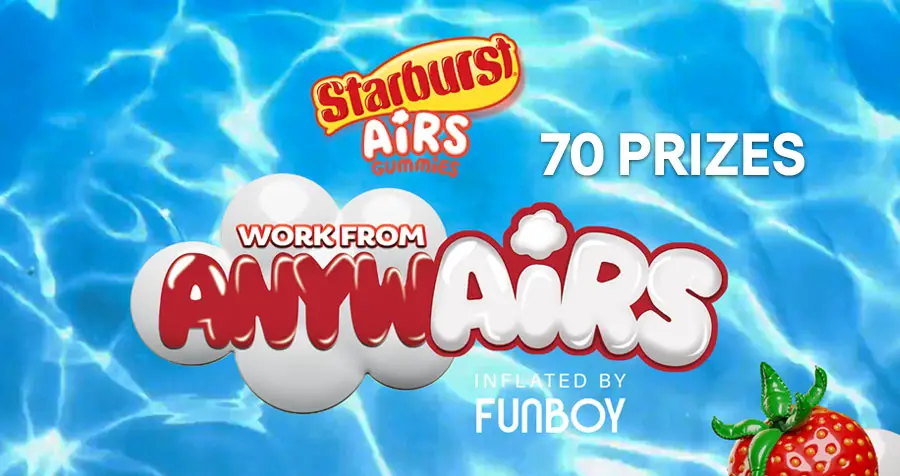To celebrate Summer and their newest and squishest gummies, STARBURST Airs is rewarding 70 fans with their very own Work from AnywAIRS kit that includes a FUNBOY Rainbow Chaise Lounger, FUNBOY air pump, water bottle, notebook and Starburst Airs gummies packs