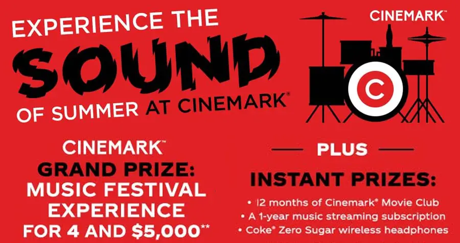 Coca-Cola Experience the Sound of Summer at Cinemark Instant Win Sweepstakes (156 Prizes)