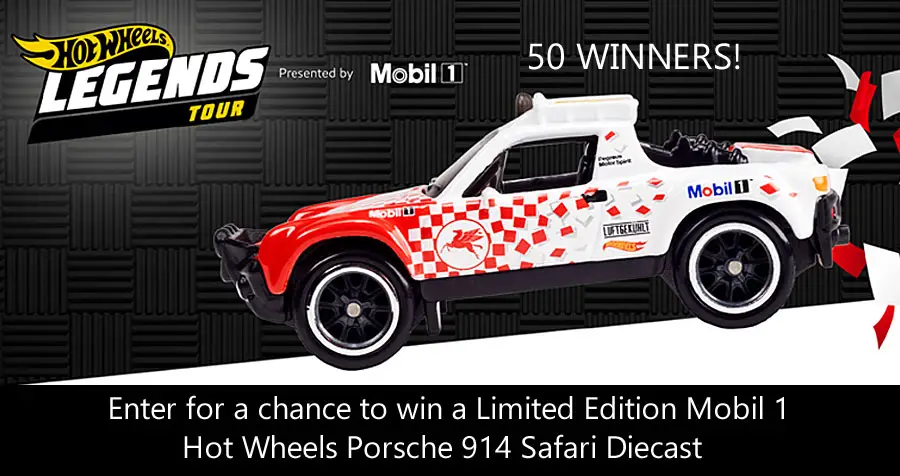 50 WINNERS! Enter for a chance to win a Limited Edition Mobil 1 Hot Wheels Porsche 914 Safari Diecast. Limited to only 50 pieces, this diecast will be one of the rarest Hot Wheels to date.