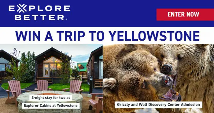 Enter to win a 3-night cabin stay near Yellowstone - includes admission to the Grizzly & Wolf Discovery Center plus a full-day bus tour for two people! A prize valued at $3,424