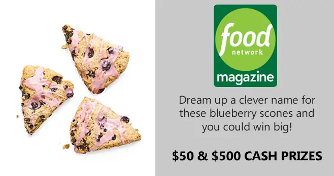 Dream up a clever name for these blueberry scones and you could win big! Read the recipe and submit your most inventive name by September 9. The winner will receive $500, and three runners-up will each receive $50!