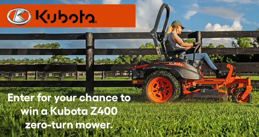 Enter for your chance to win a Kubota Z400 zero-turn mower.
