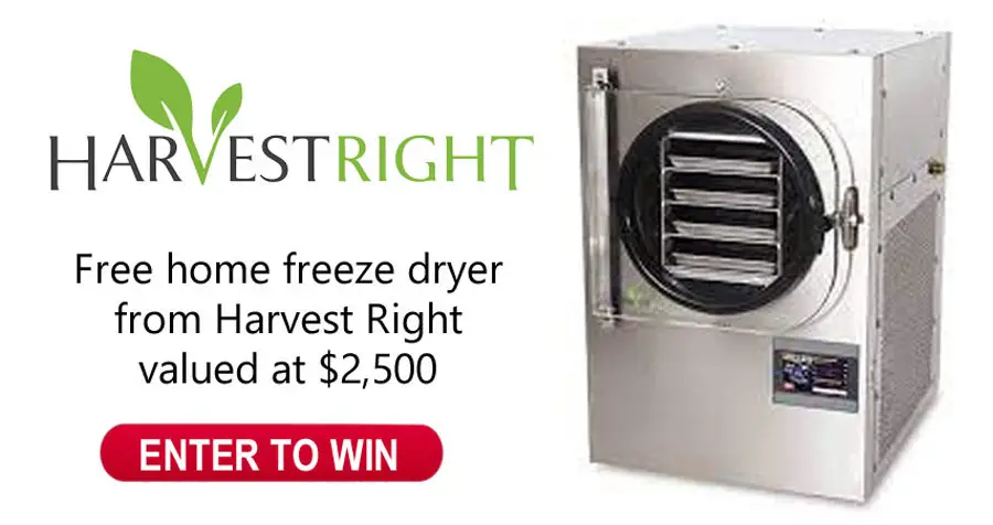 Enter for your chance to win a Medium Home Freeze Dryer from Harvest Right. Preserve food for up to 25 years without preservatives or the need for refrigeration. Better than a dehydrator or canning, freeze drying is the best way to preserve food. Freeze Dry At Home. Lightweight Backpack Food. Preserve Food Nutrition. Prepare for Any Emergency.