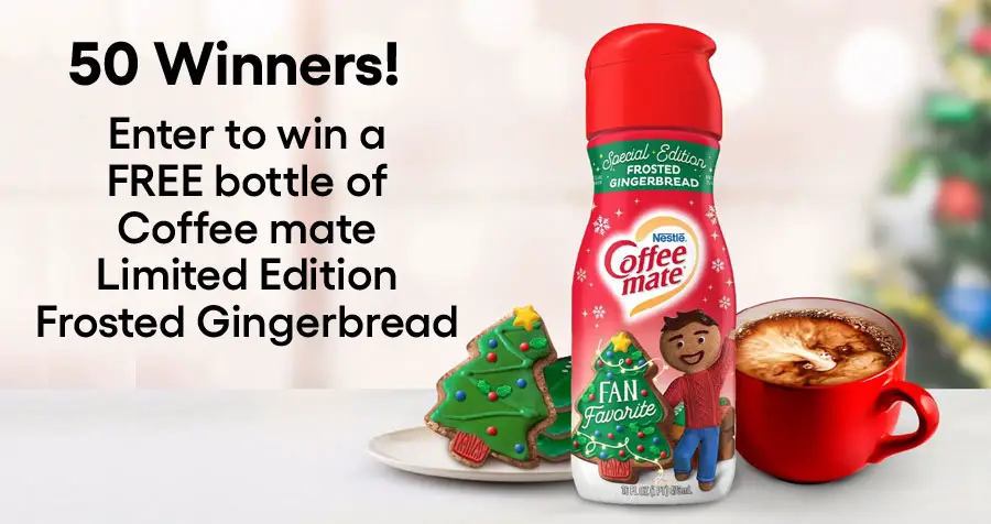 Coffee Mate is bringing back a Fan-Favorite Holiday Flavor this season and you have the chance to win a bottle before it hits the shelf! Enter for your chance to win a Free Limited-Edition Coffee mate Frosted Gingerbread. Thanks to loyal Coffee mate fans who voted to bring it back, now YOU have the chance to win this Special Edition flavor and you can only get your hands on one by winning