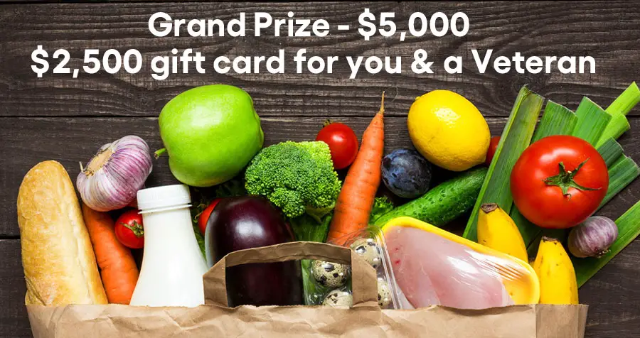One Grand Prize Winner will win a $2,500 Gift Card to your Local Grocery Store and a second $2,500 Gift Card to give to the Veteran of their Choice. Feed your family and a Veteran's family! Second prize is a gift card worth $2500 for you and the veteran of your choice! Third prize is a coffee machine plus a year's supply of K-Cups for winner and a duplicate prize for the Veteran of winner's choice! Salute your favorite veteran with their favorite beverage. $1000 value.
