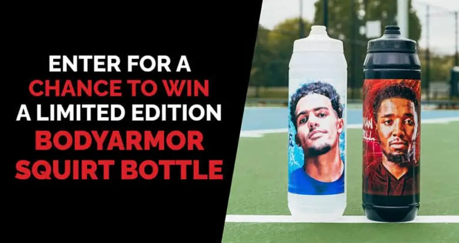 1,600 WINNERS! Enter for your chance to win a limited edition Donovan Mitchell or Trae Young squirt bottle in the Bodyarmor X Tip Off Sweepstakes
