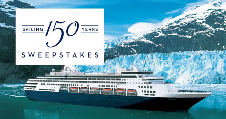 Enter for your chance to win a cruise for two during the Holland America Line 150th Anniversary Celebration! One winner will receive a Vista or Signature Suite on their choice of over 400 cruises to our most popular destinations.