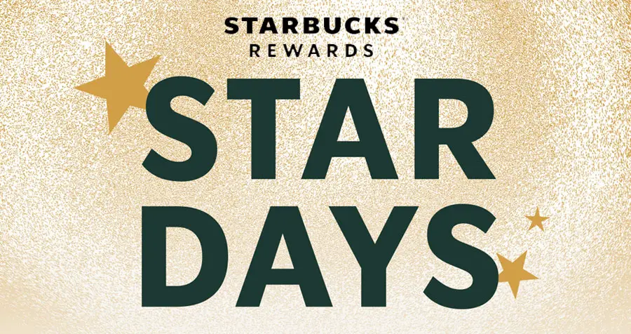 Star Days, the most rewarding week of the year, returns October 17th - October 23rd. Join Starbucks Rewards to play games in the Star Days Arcade and a chance to score from more than 2 million prizes like free food & drinks. Plus, 1,000 members will win 1,000 Stars every day in our Million Stars Giveaway.
