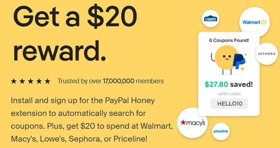 FREE $20 from Honey for Walmart, Macy's Lowe's, Sephora or Priceline