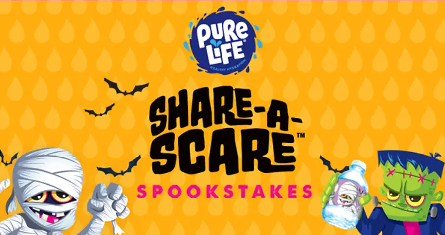 A frightfully fun time is right this way! Simply enter  the Pure Life Share-A-Scare Sweepstakes for a chance to win the ultimate grand prize a a family vacation for four (in the form of a check for $5,000)