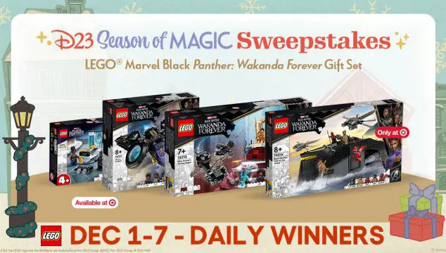 Disney's #D23 is hosting a week of giveaways. A new winner each day and a new giveaway next week. Today you can enter for a chance to win a warrior worthy LEGO® Marvel Black Panther Wakanda Forever Gift Set! Super Heroes of all ages will enjoy hours of fun with these legendary LEGO sets, inspired by new scenes from Marvel Studio’s Black Panther: Wakanda Forever. Endless adventures will take place when you soar through the skies and sea with Shuri or set sail with King Namor.