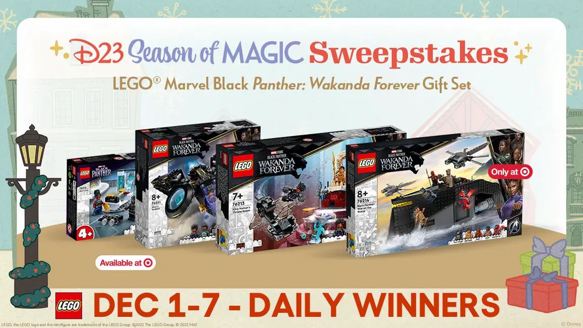 Disney's #D23 is hosting a week of giveaways. A new winner each day and a new giveaway next week. Today you can enter for a chance to win a warrior worthy LEGO® Marvel Black Panther Wakanda Forever Gift Set! Super Heroes of all ages will enjoy hours of fun with these legendary LEGO sets, inspired by new scenes from Marvel Studio’s Black Panther: Wakanda Forever. Endless adventures will take place when you soar through the skies and sea with Shuri or set sail with King Namor.