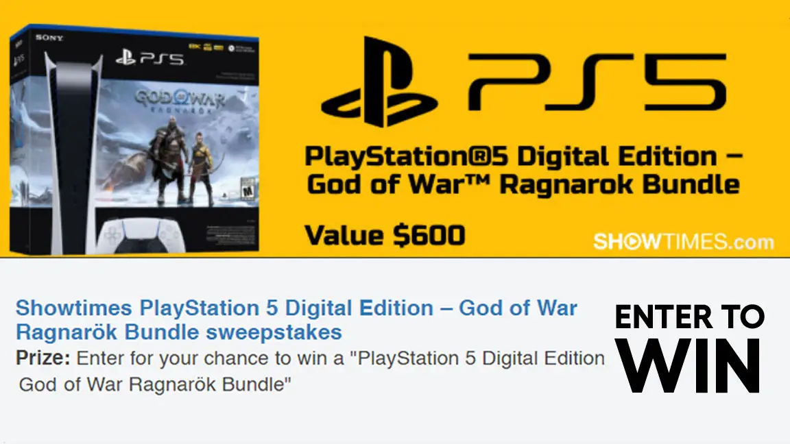 Showtimes.com PlayStation 5 Digital Edition God of War Ragnarök Bundle Sweepstakes