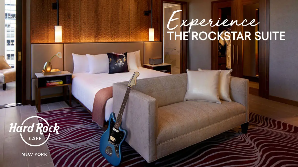 Enter for your chance to win a luxurious trip to NYC! Secure your inner celebrity with a two-night stay in the glass-enclosed Rock Star Suite, 36 floors above Midtown Manhattan at Hard Rock Hotel New York.